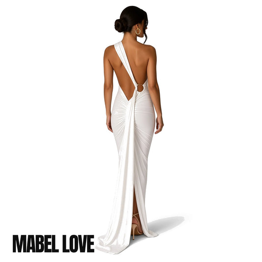 Elegant One Shoulder Maxi Dress – Summer Chic — White back