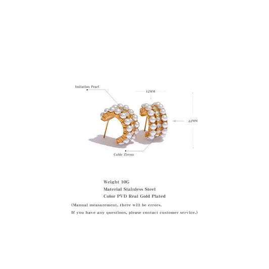 Gold Ornate Pearls Hoop Earrings - Size Details
