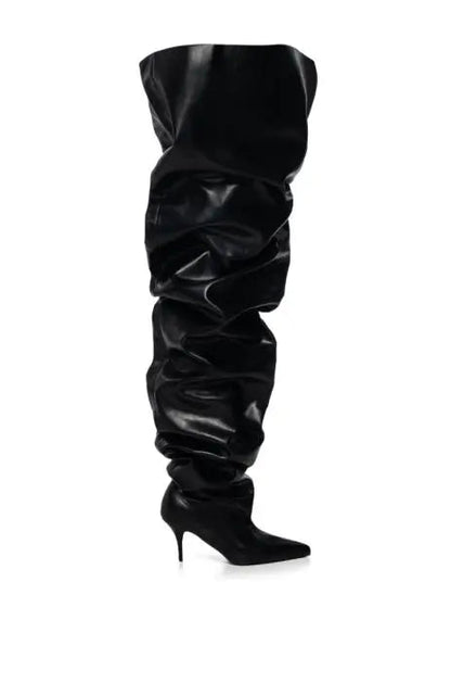 Black Over - the - Knee Stiletto Wide Boots - one pair