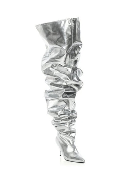 SILVER OVER THE KNEE BOOTS