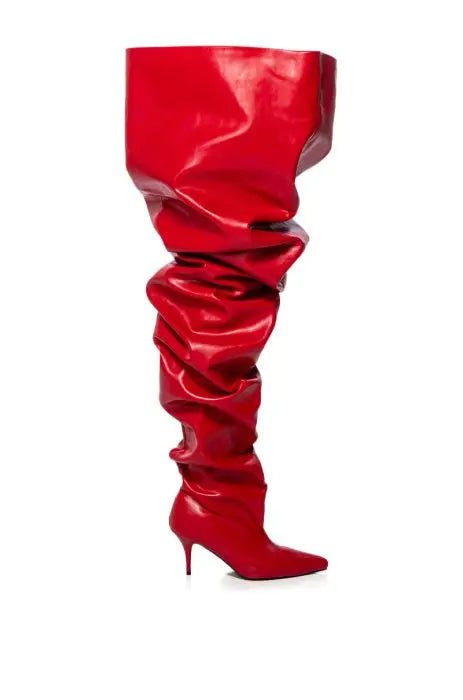 Red Over - the - Knee Stiletto Wide Boots - one pair