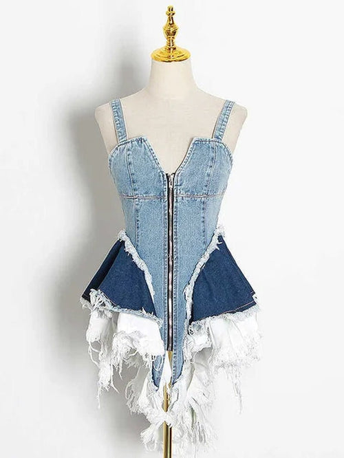 PATCHWORK DENIM DRESS