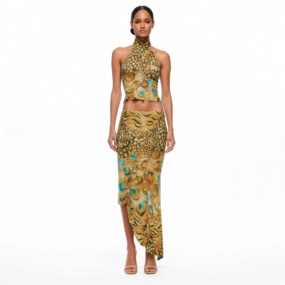Halter Peacock Two-Piece Set — front