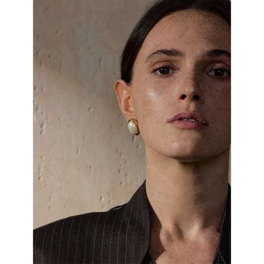 Pearl Oval Stud Earrings - Elegant Stainless Steel 18K