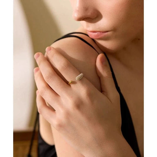 Pearl - Studded Open Cuff Ring