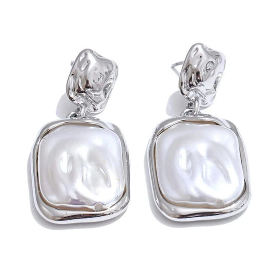 Silver Pearlescent Dangle Earrings