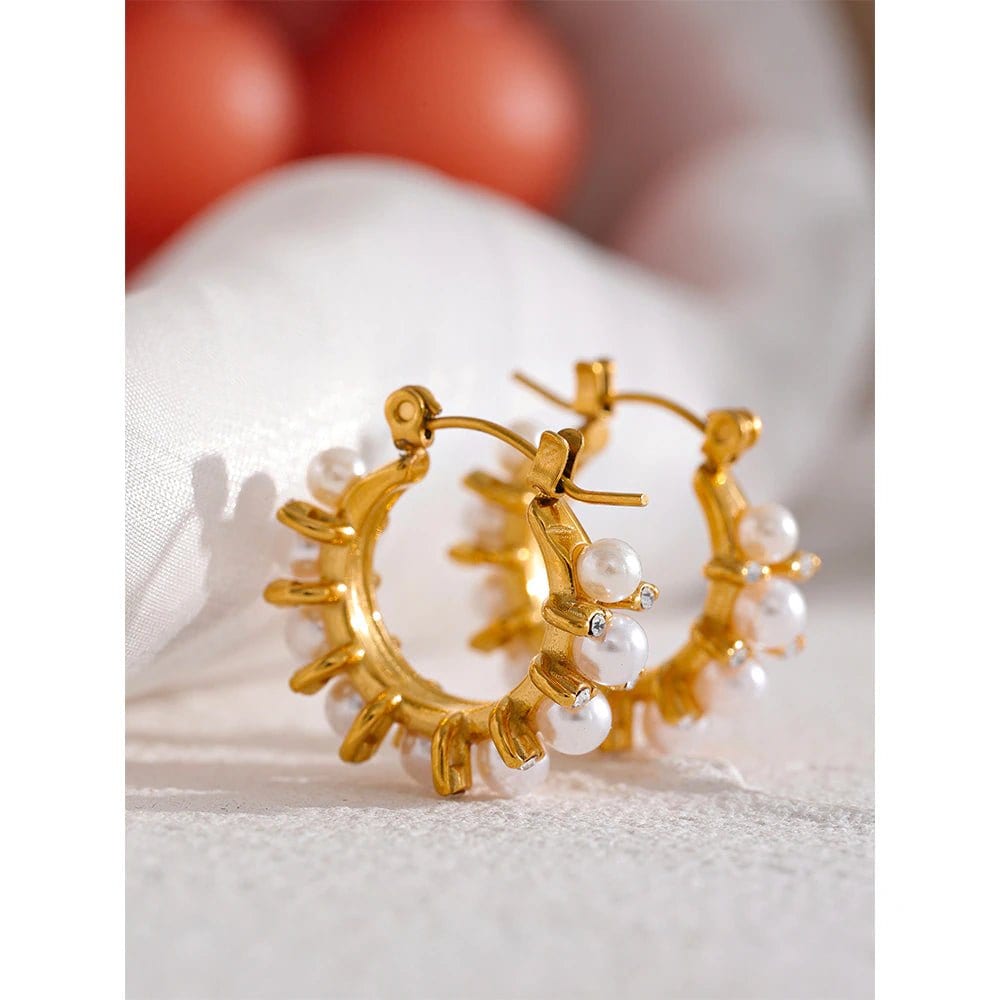 Pearls Zircon Hoop Earrings