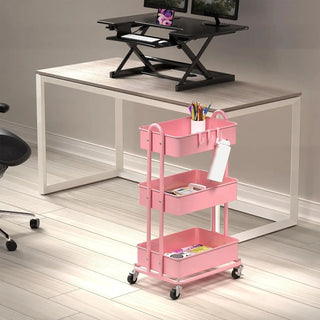 Pink 3 tier metal rolling cart