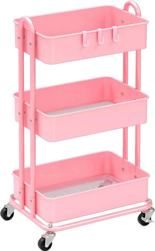 Pink 3 tier metal rolling cart - Mabel Love Co - Storage