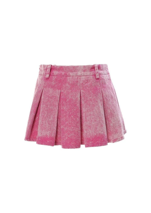 Pink Acid Washed Mini Pleated Skirt