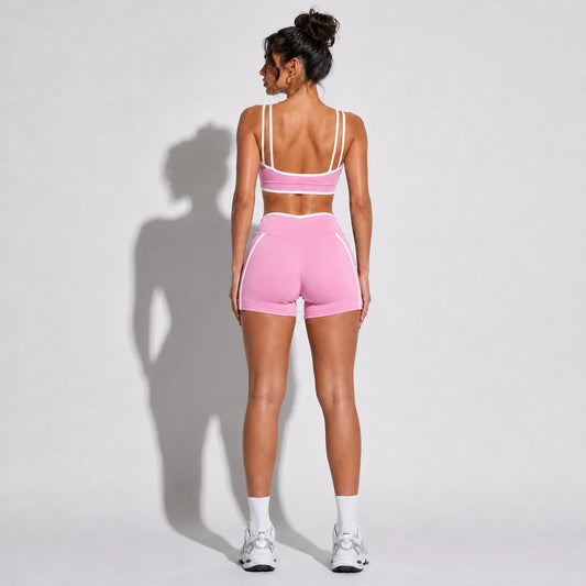 High Stretch Solid Yoga Shorts Set — pink back