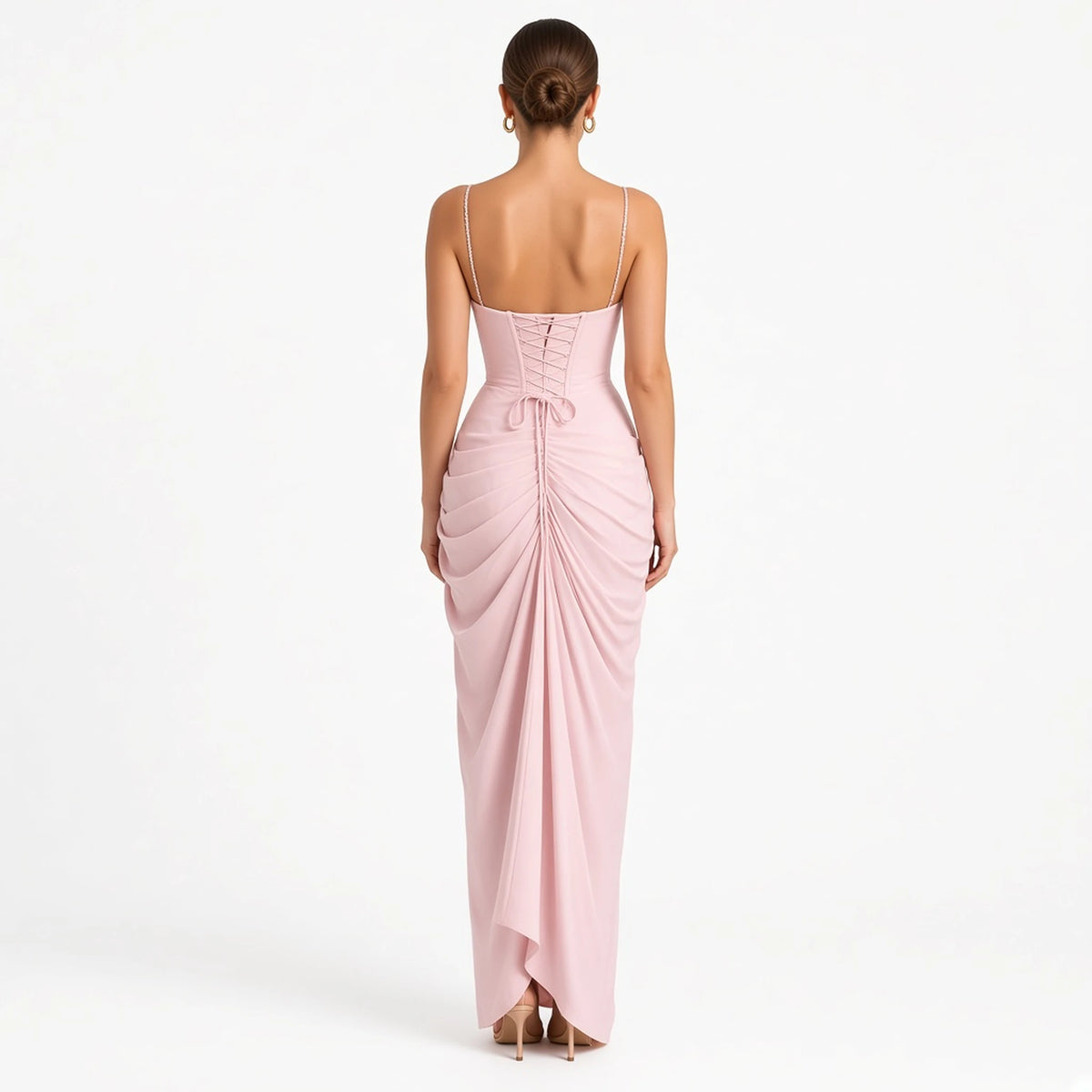 Halter Ruched Maxi Dress — pink back