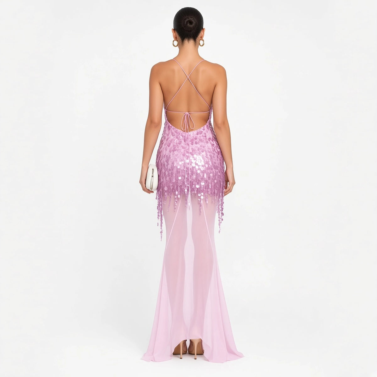 Sequin Mesh Mermaid Dress — pink back