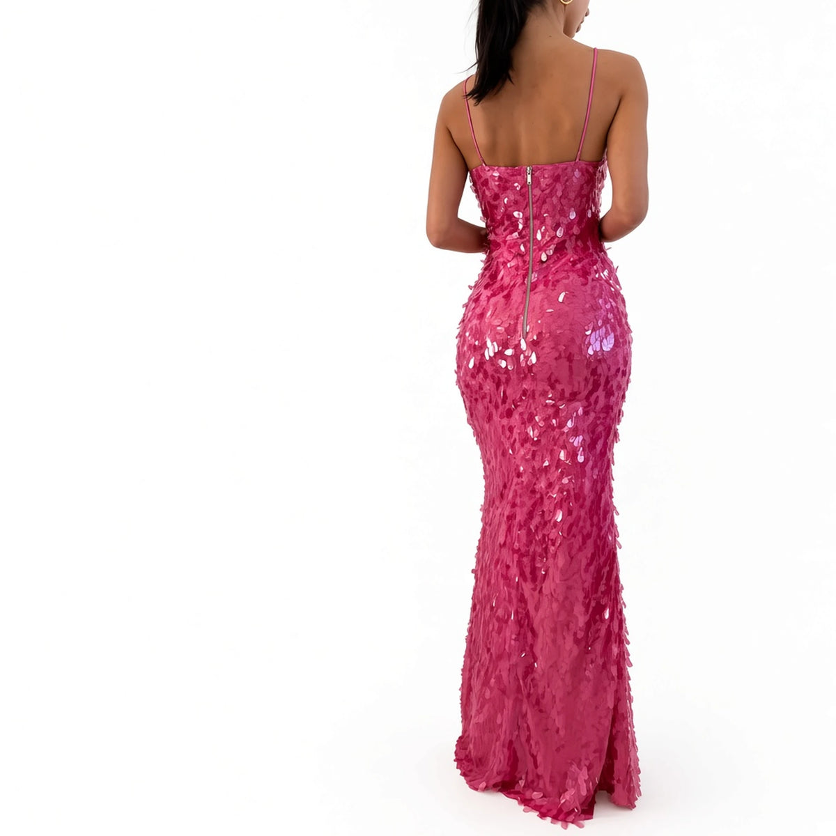 Sequin V-Neck Maxi Dress — pink back