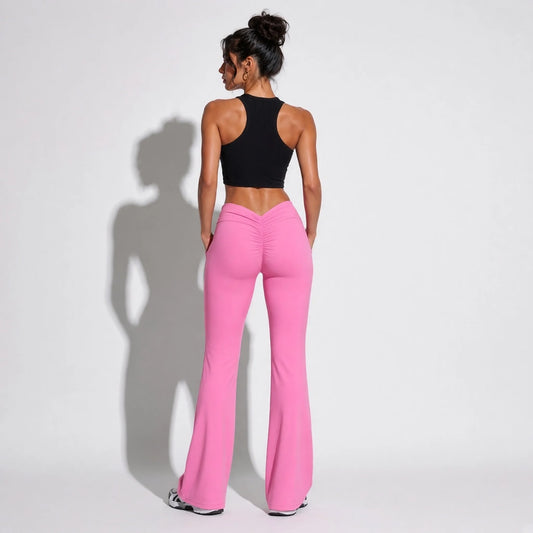 V shapped Flare Leggings — Pink back