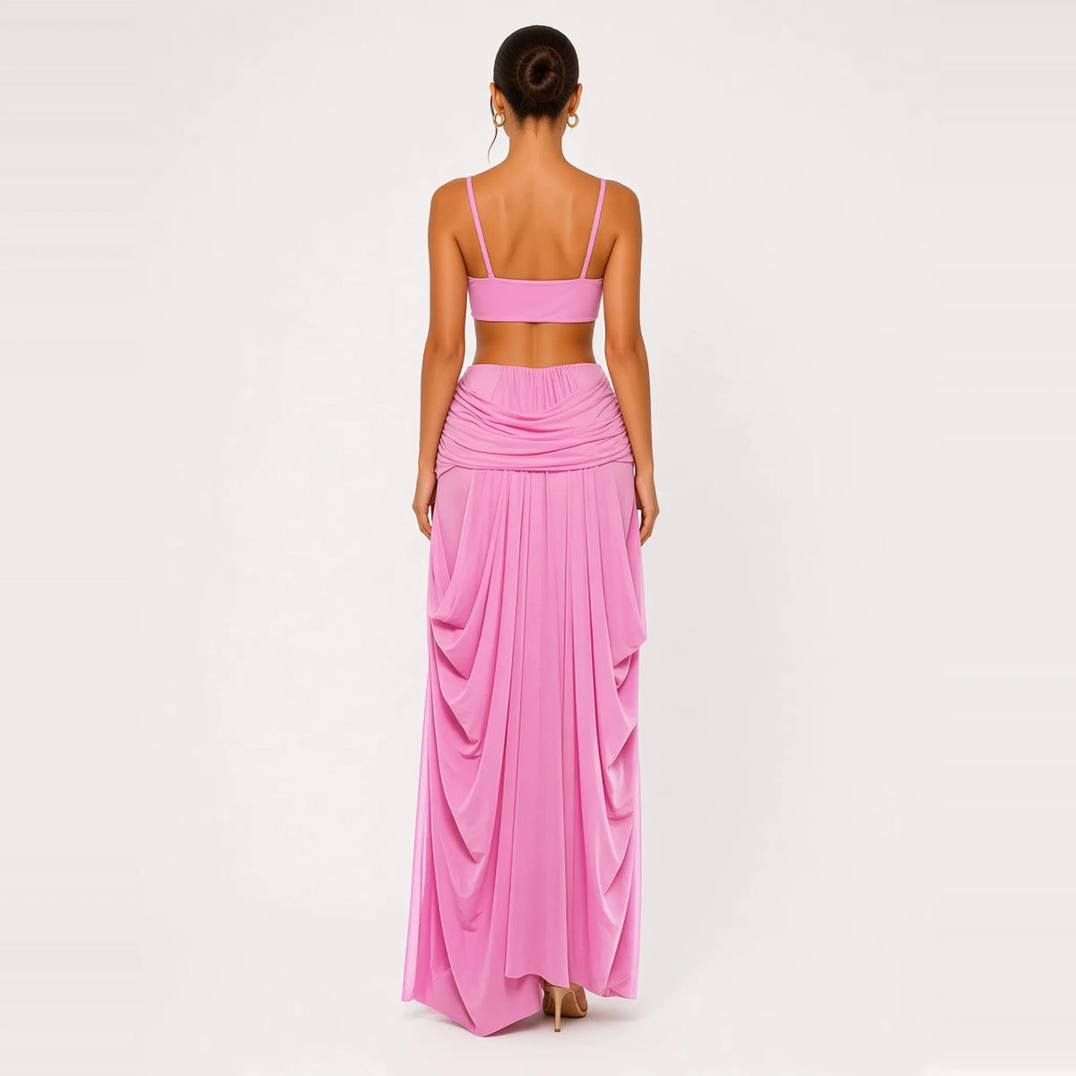One-Shoulder Cutout Two-Piece Set — pink back