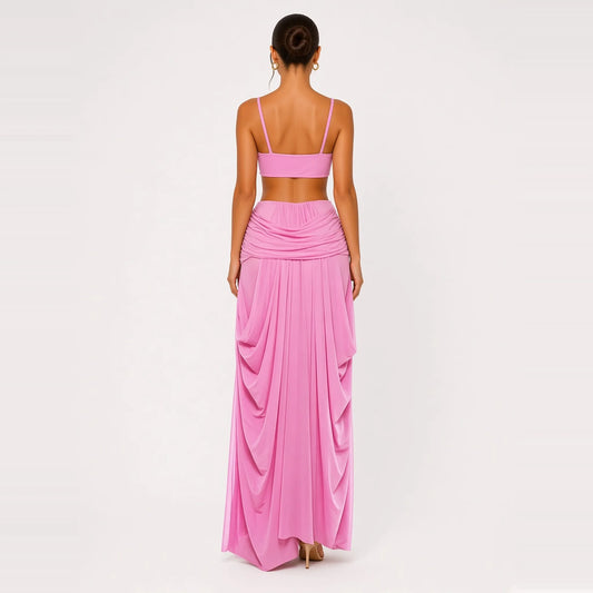 One-Shoulder Cutout Two-Piece Set — pink back