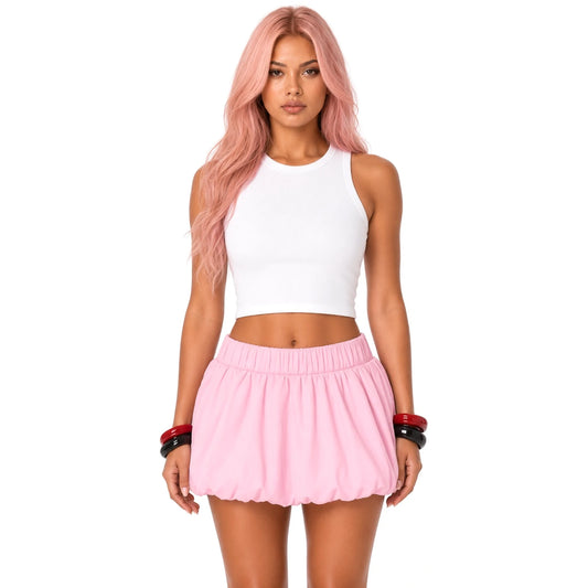 Puffer Mini Skirt — pink close-up
