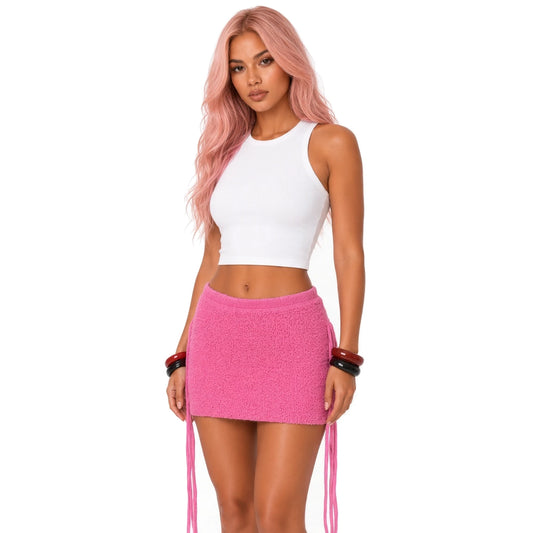 Fuzzy Knit Mini Skirt — pink close-up