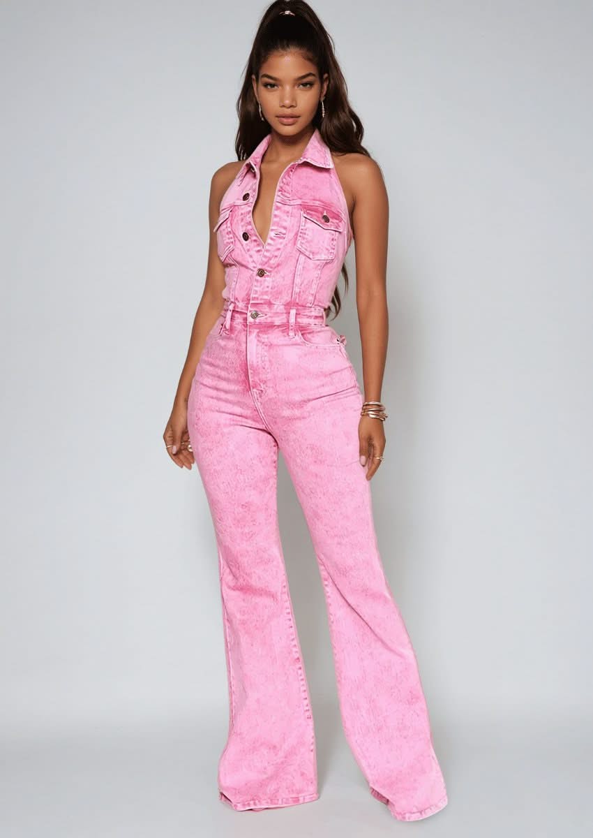 Pink Denim Jumpsuit Mabel Love - Main Image