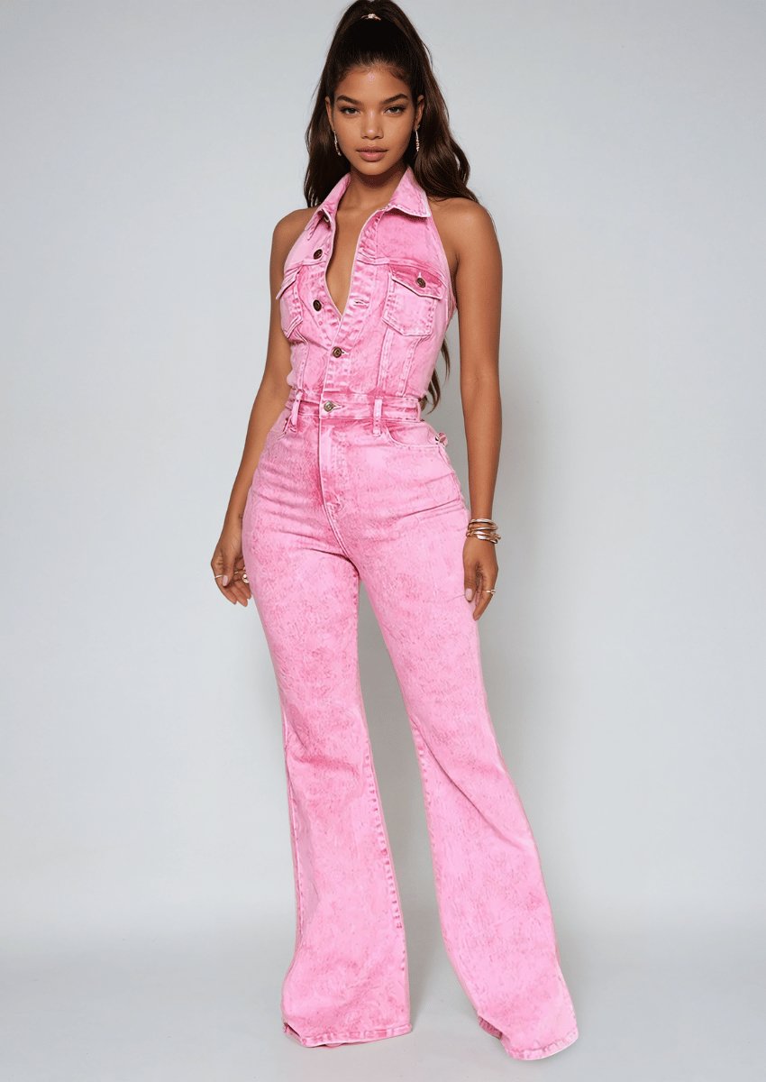 Pink Denim Jumpsuit