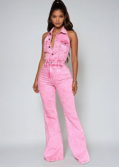 Pink Denim Jumpsuit