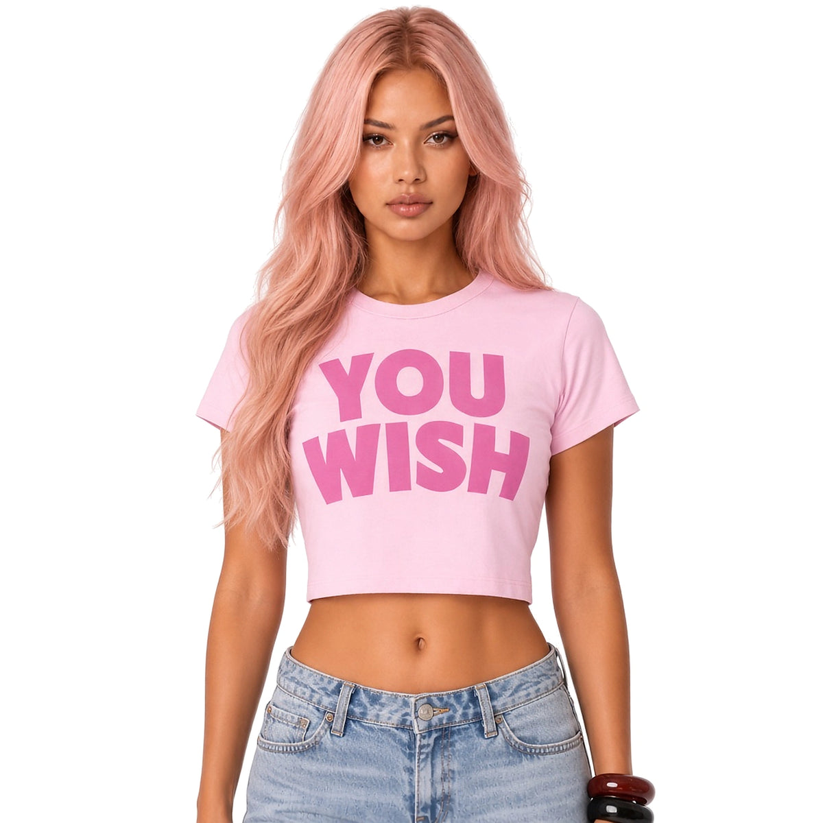 Pink Drop Shoulder Crop Tee Women's Baby Tee — close-up