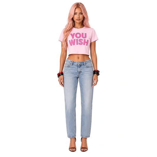 Pink Drop Shoulder Crop Tee Women's Baby Tee — front