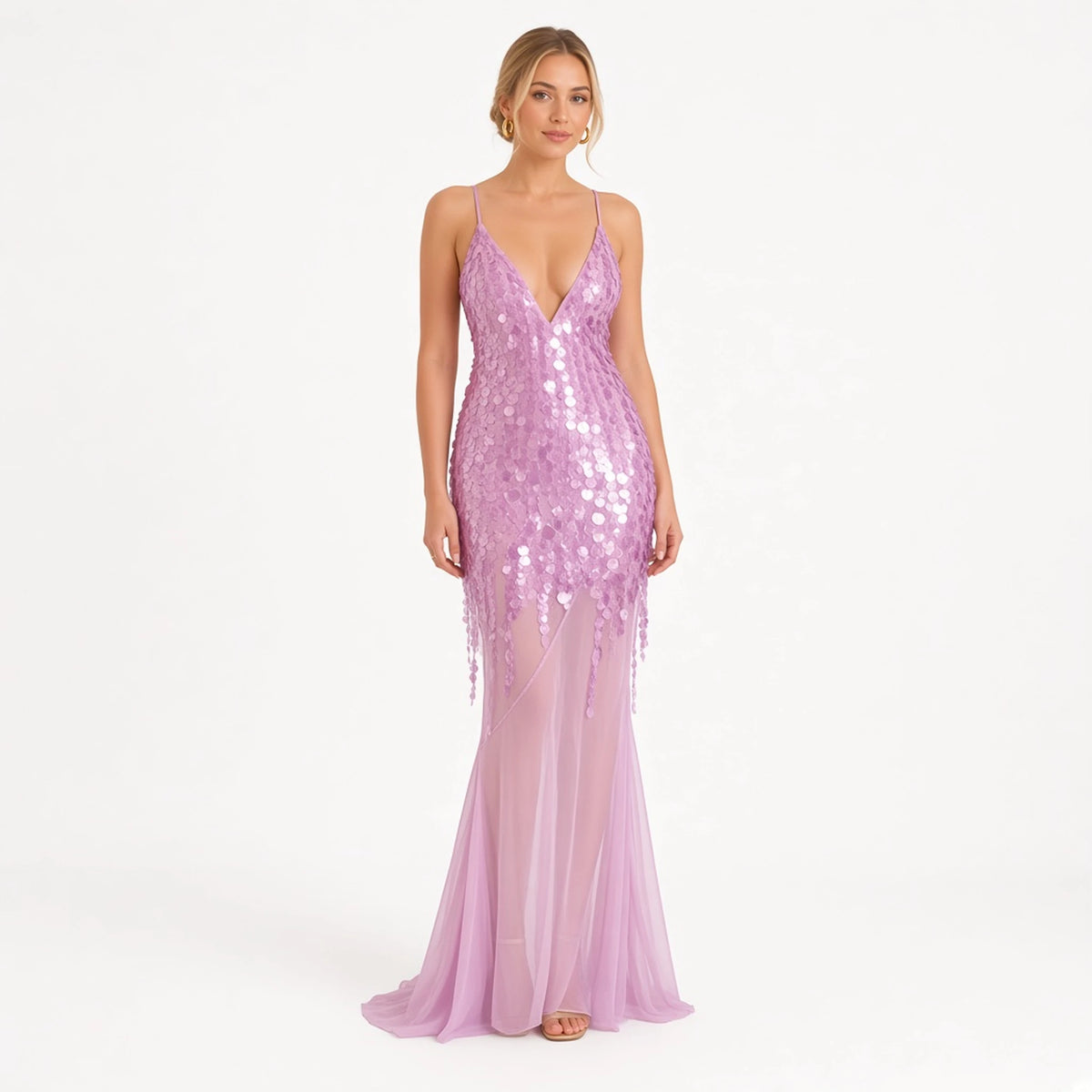 Sequin Mesh Mermaid Dress — pink front