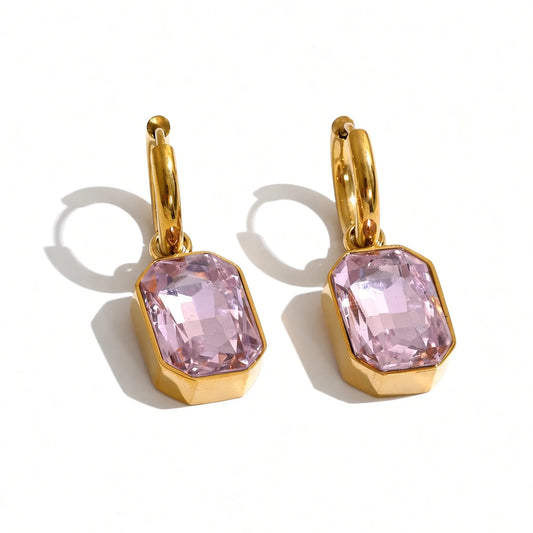 Crystal Drop Huggie Hoop Earrings — pink front