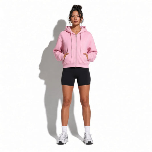 Washed Zipper Cardigan Jacket — pink front