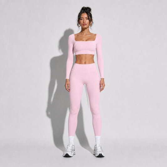 2 Piece Set Long Sleeve and Leggings Yoga — pink front