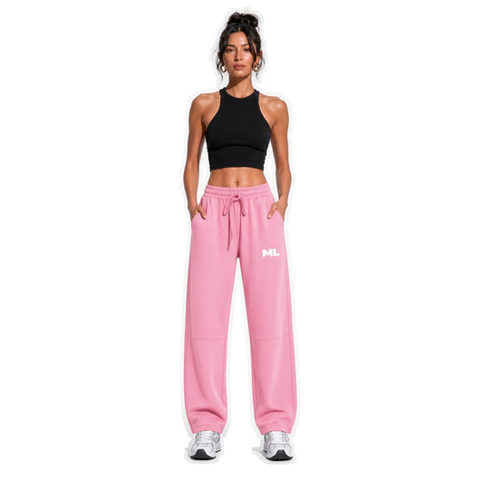 Barrel Leg Fleece Sweatpants — pink front