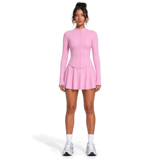 Activewear Long Sleeves and Skirt Set — Pink front
