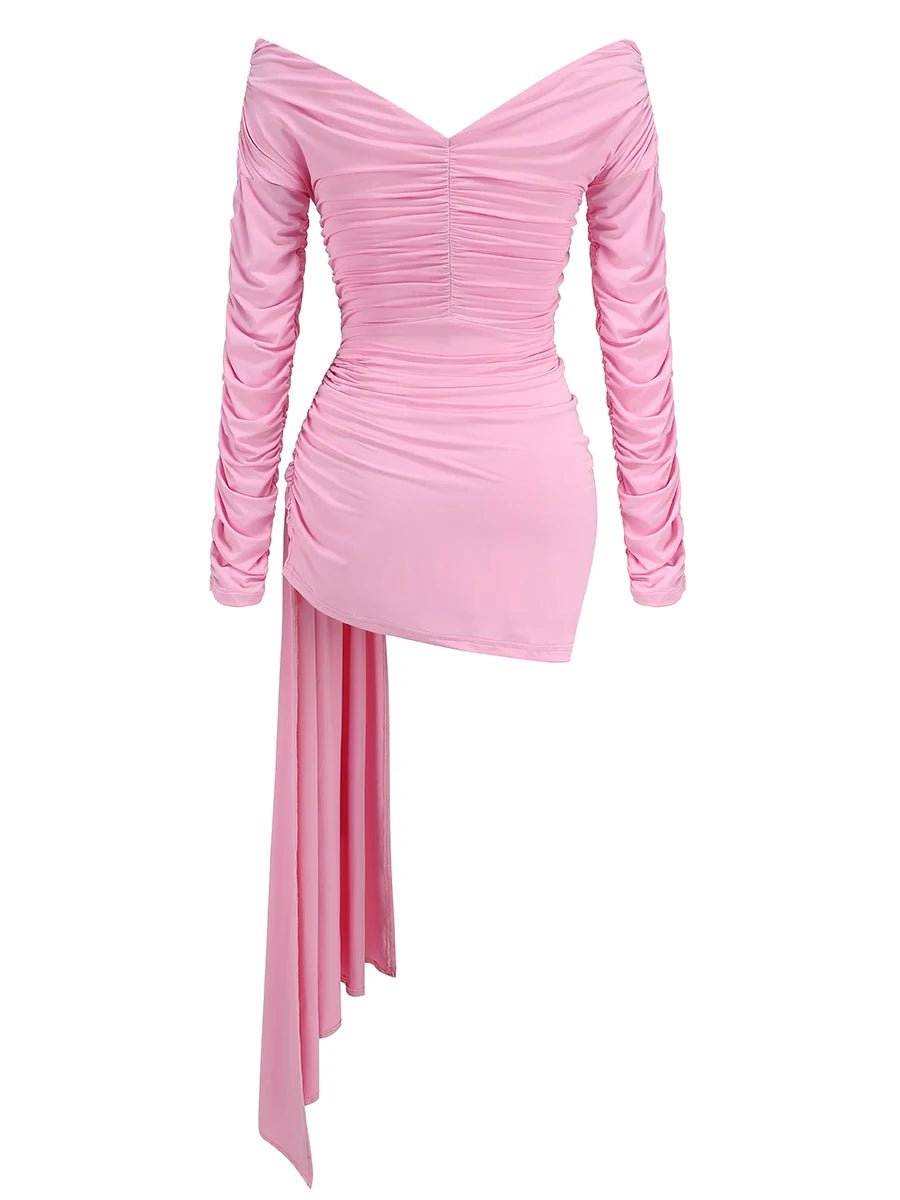 Sultry Pink Cut - Out Ruched Dress - Back