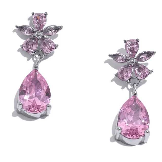 Pink Teardrop Flower Earrings