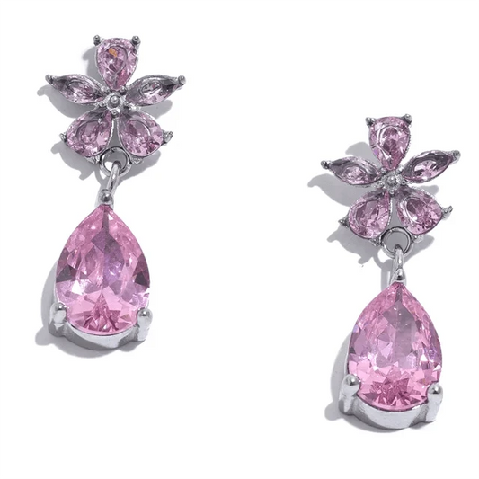 Pink Teardrop Flower Earrings