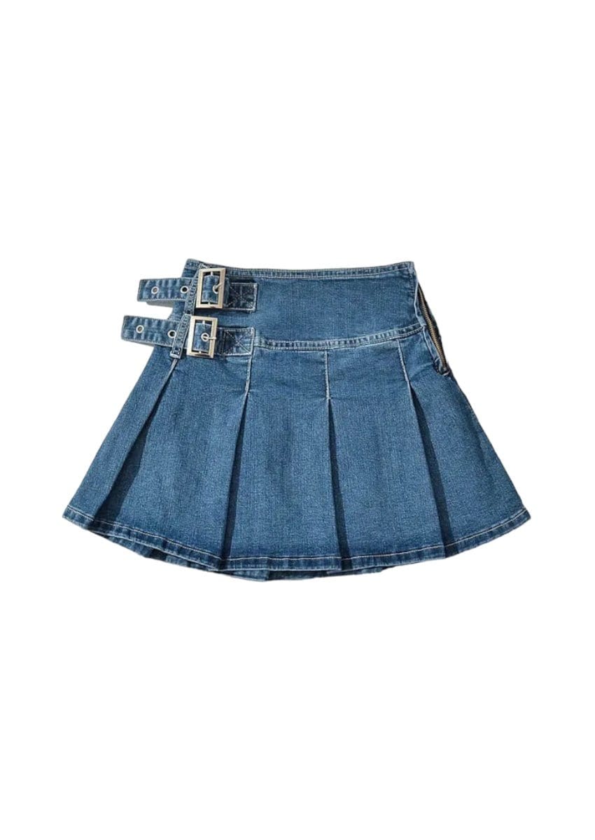 Pleated Denim Mini Skirt