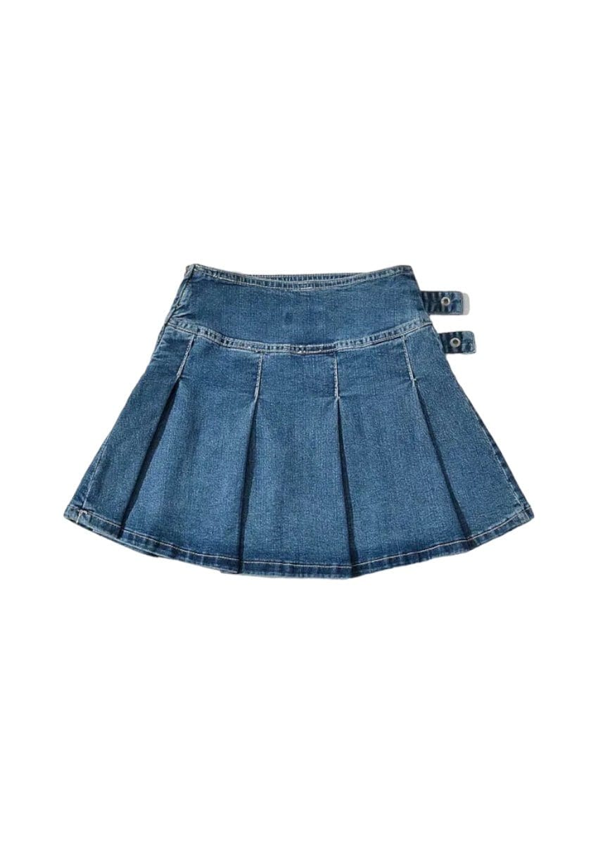 Mini pleated denim skirt with buttons best sale