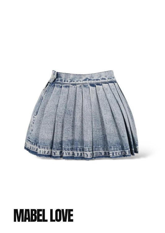 Pleated Denim Skirt