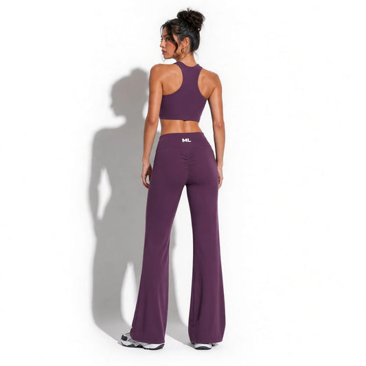 High-Rise Flare Leggings — Plum Purple back