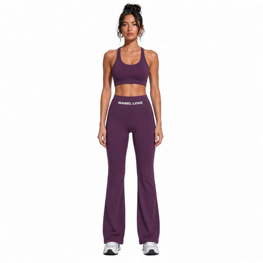 High-Rise Flare Leggings — Plum Purple front