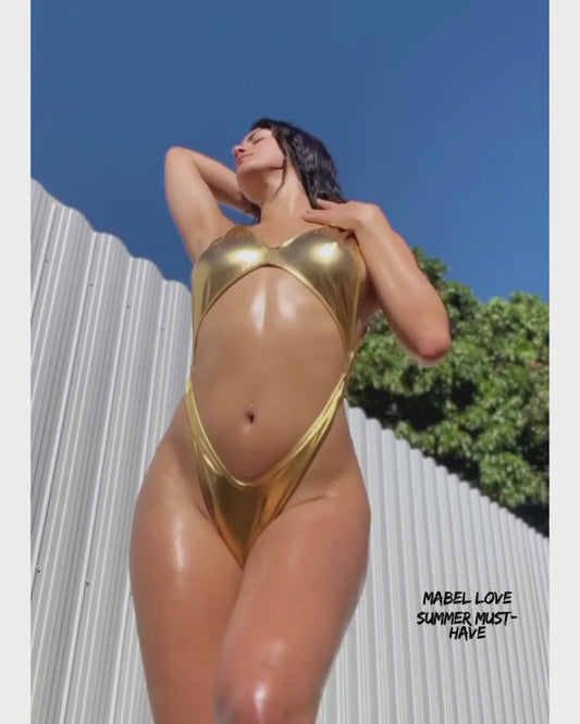 Luxe Gold Monokini: Stunning Beach Chic