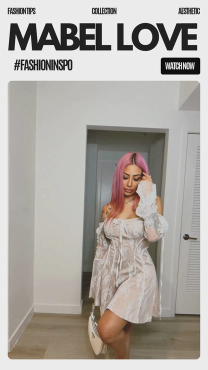 white lace long sleeve mini dress