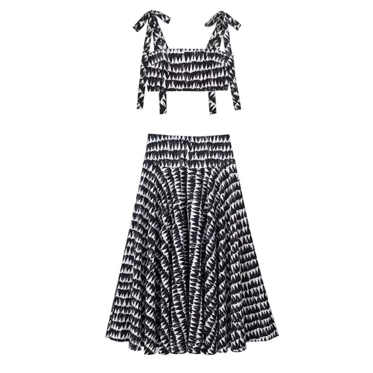 Print Skirt & Backless Crop Top