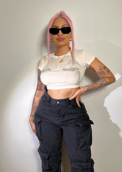 Printed White Crop Top