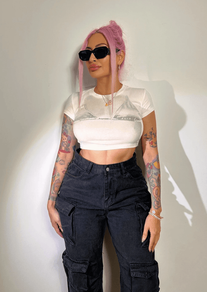 Printed White Crop Top