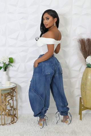 Puff denim pants