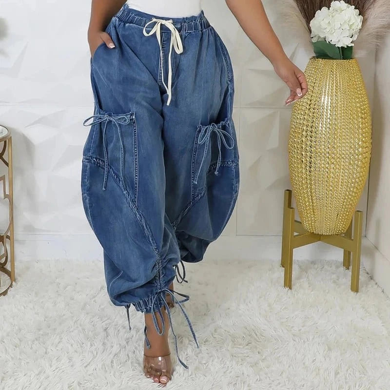 Puff denim pants