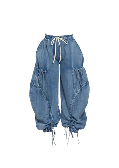 Puff denim pants